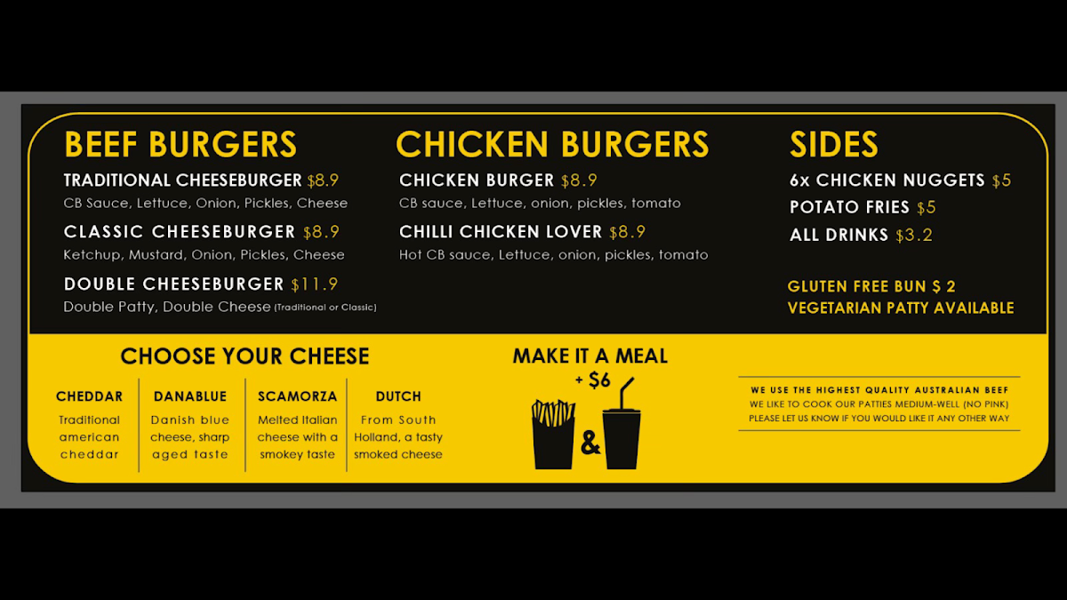 Menu, Cheeseburger Adelaide