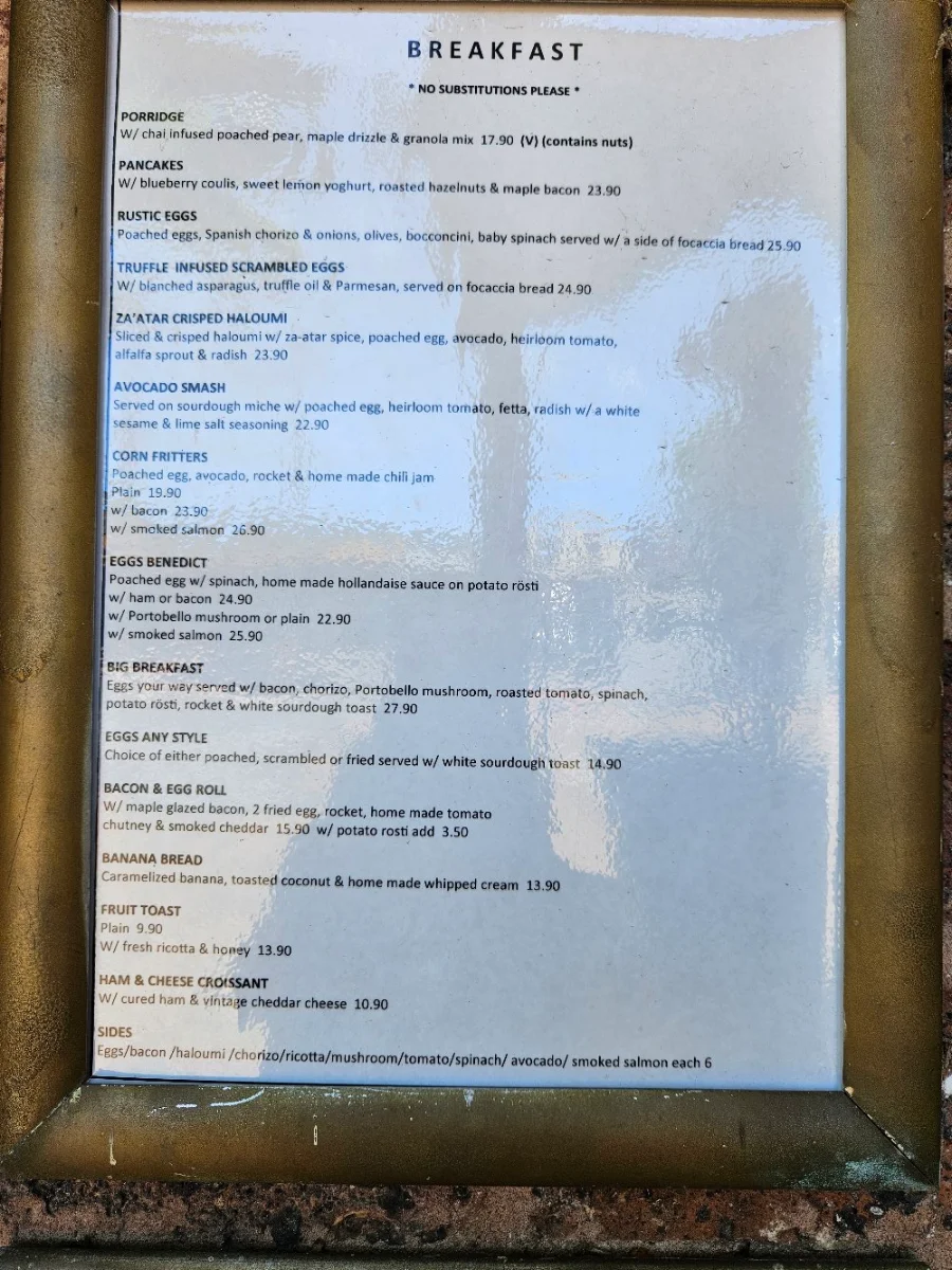 Menu, The Post Office Cafe Moss Vale