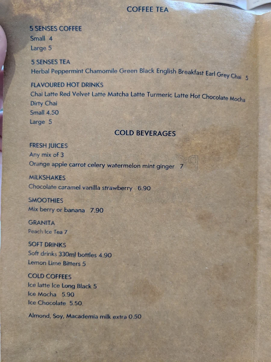 Menu, The Post Office Cafe Moss Vale