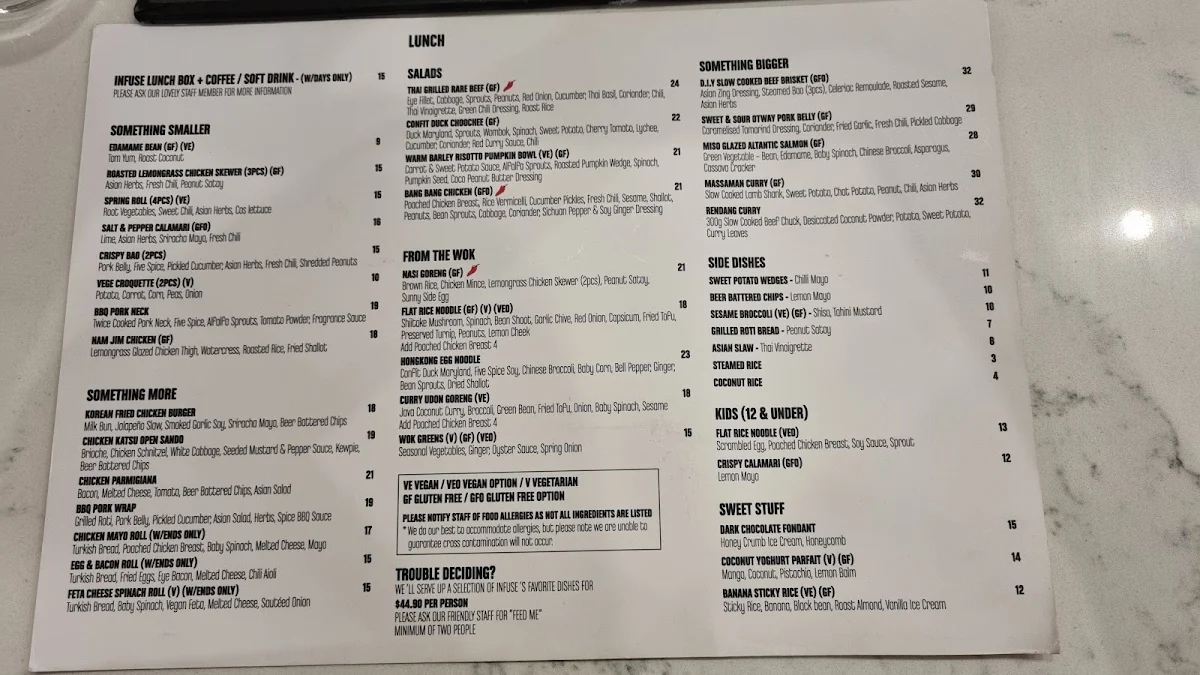 Menu, Infuse Asian Fusion Restaurant Greensborough