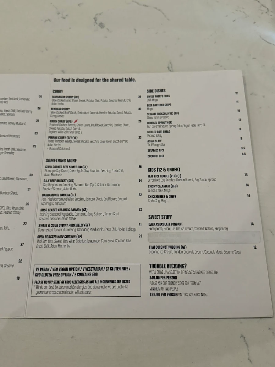 Menu, Infuse Asian Fusion Restaurant Greensborough