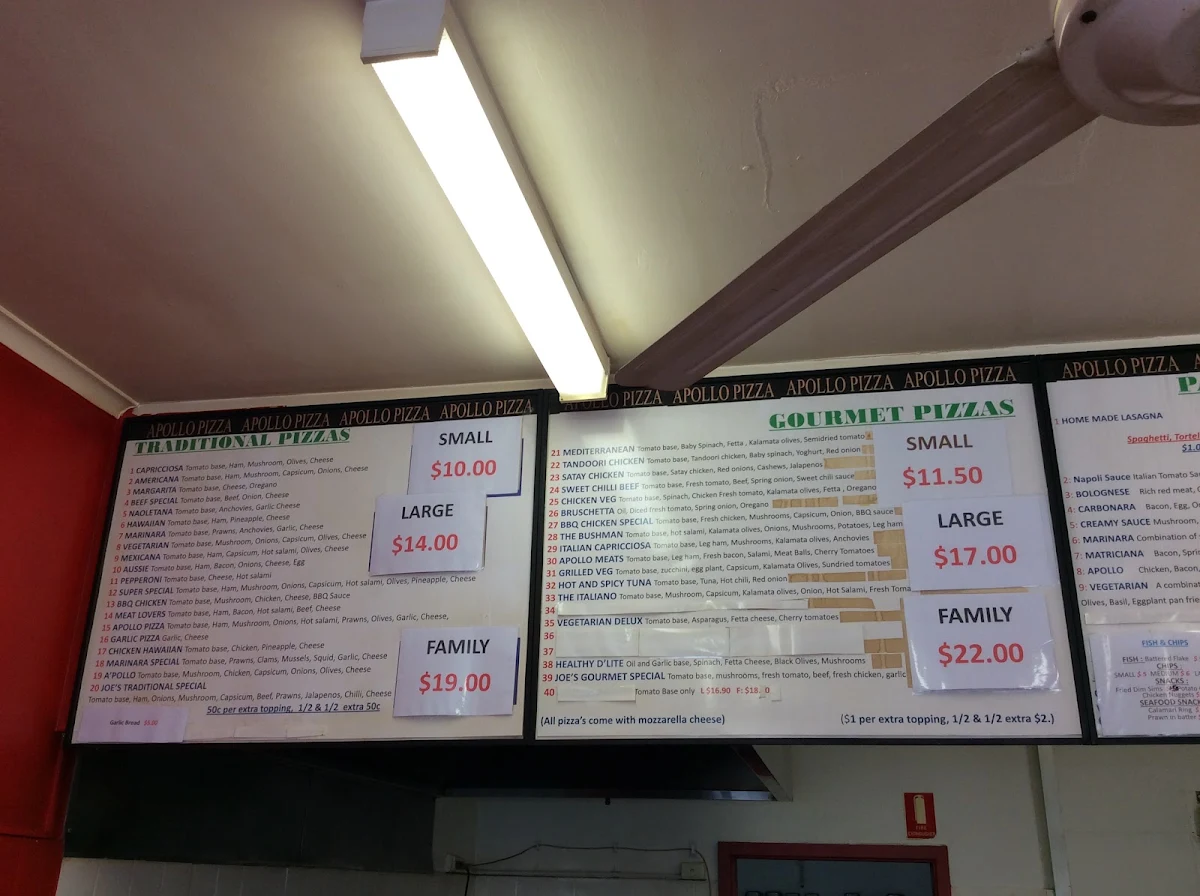 Menu, Apollo Pizza