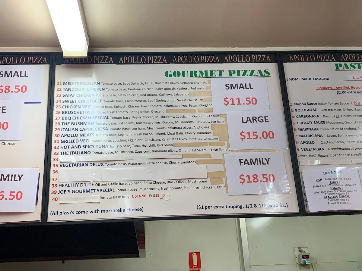 Menu, Apollo Pizza