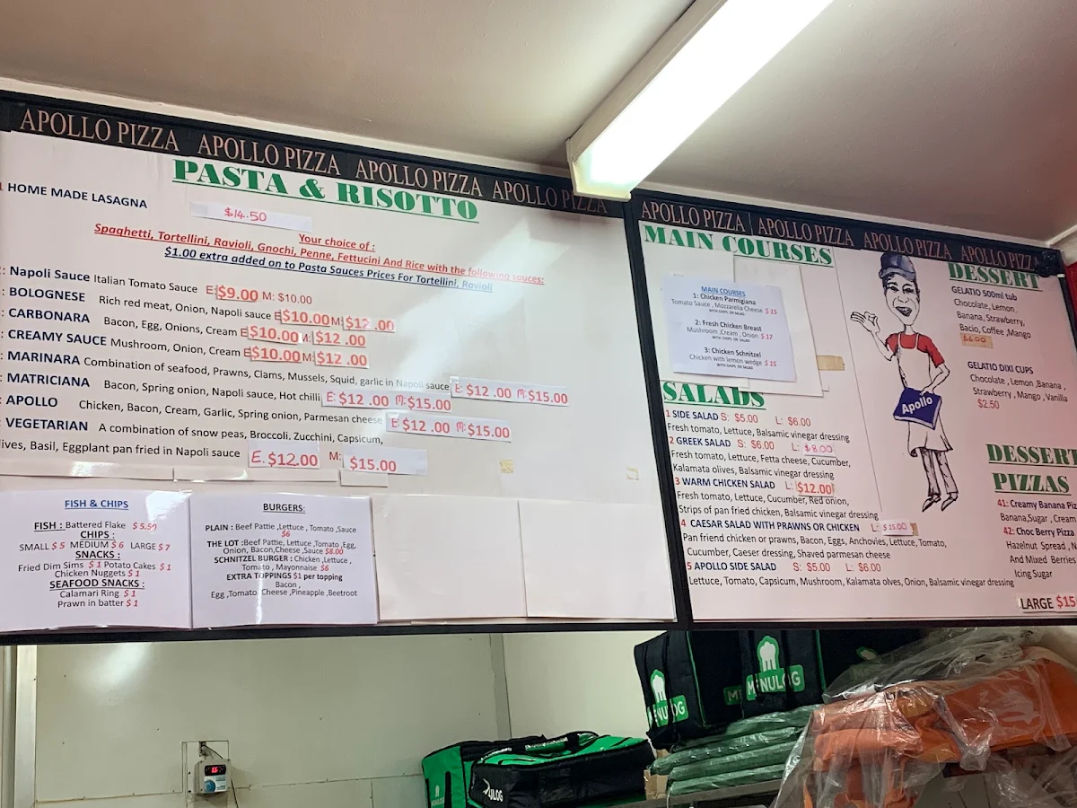 Menu, Apollo Pizza