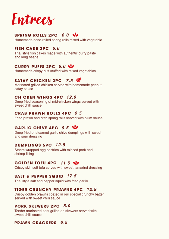 Menu, Stanny Temptations Thai Cafe & Restaurant