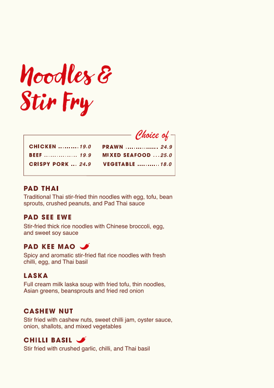 Menu, Stanny Temptations Thai Cafe & Restaurant