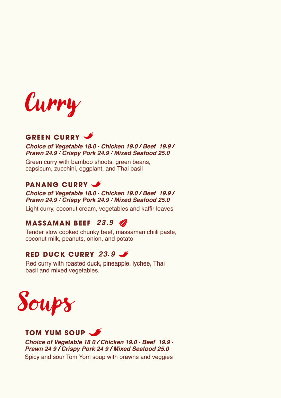 Menu, Stanny Temptations Thai Cafe & Restaurant