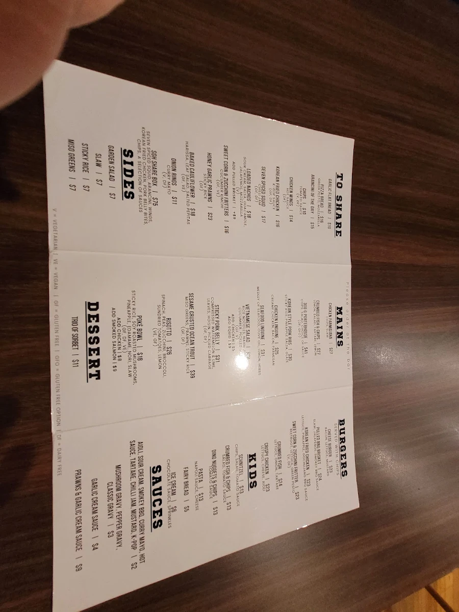 Menu, Sports Garden Hotel