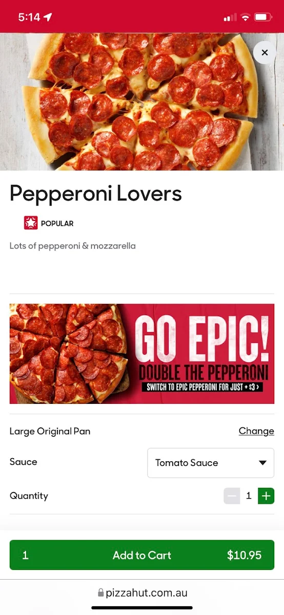 Menu, Pizza Hut Everton Park