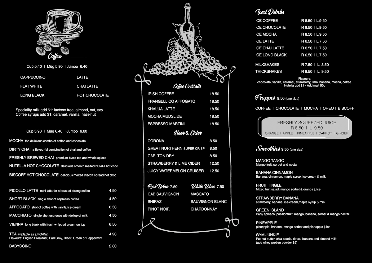 Menu, La Fresco Caffe