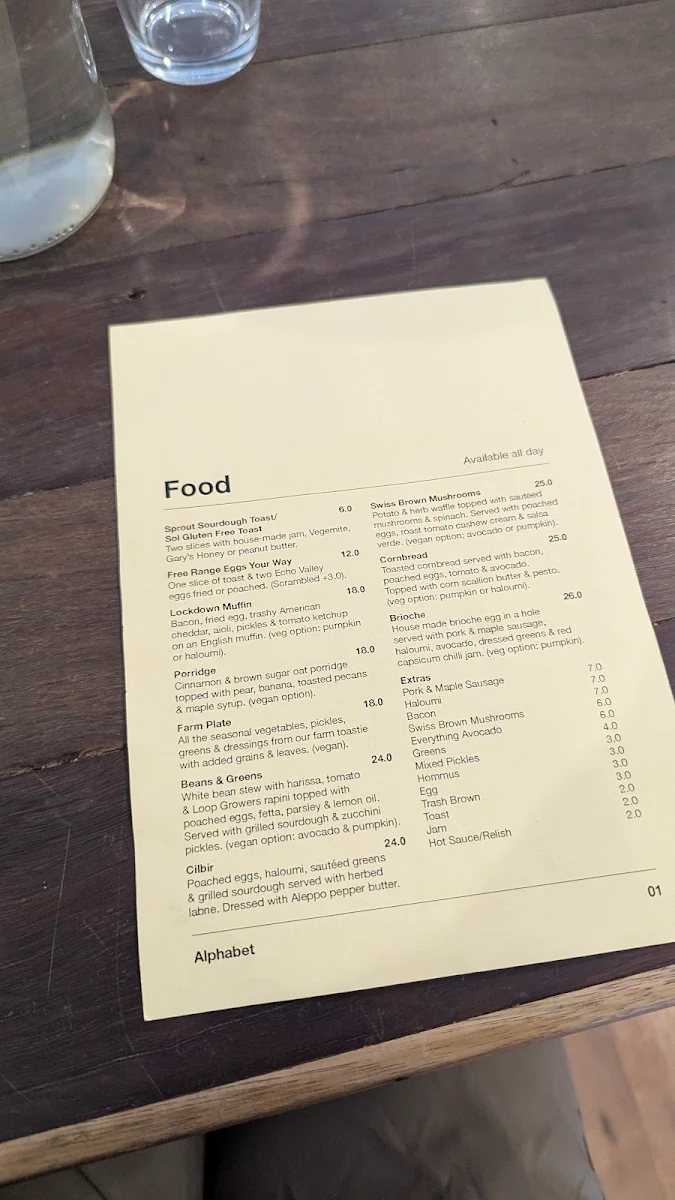 Menu, Alphabet Cafe