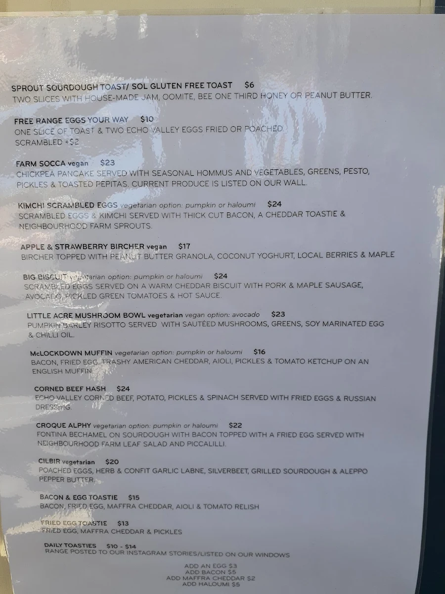Menu, Alphabet Cafe
