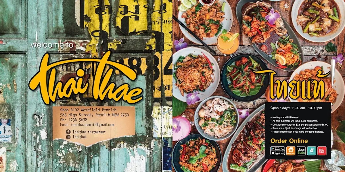 Menu, Thai Thae Penrith