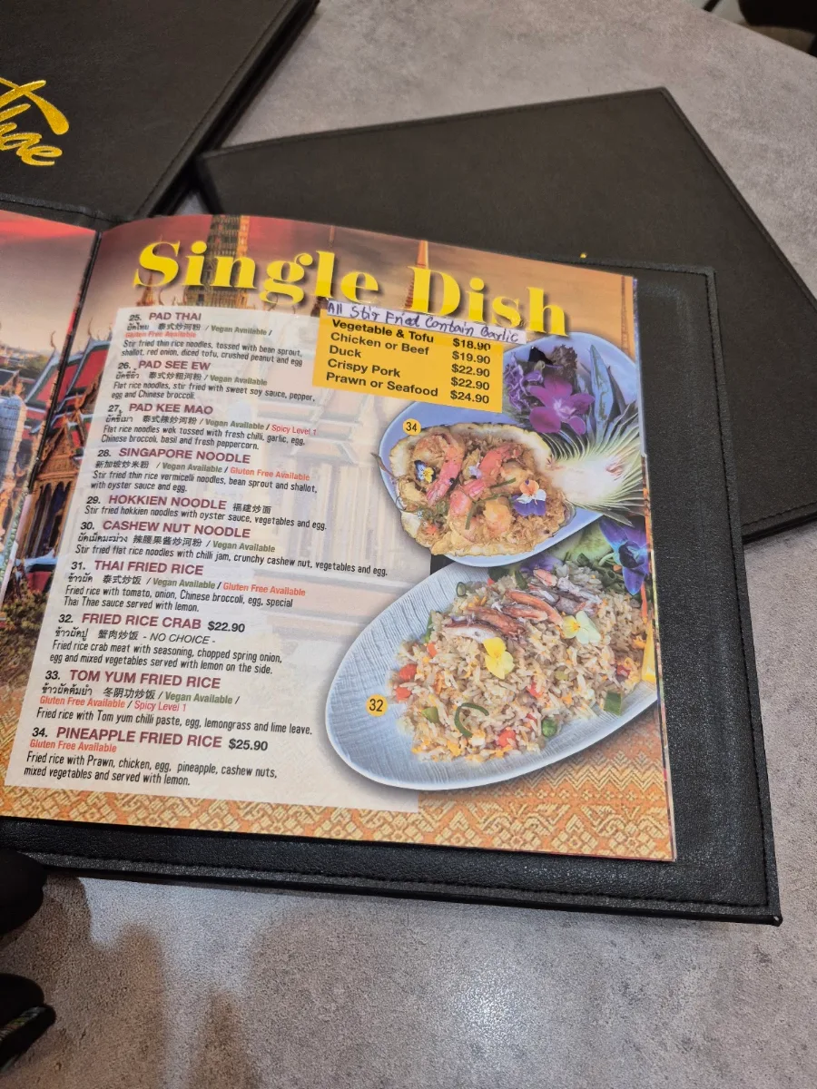 Menu, Thai Thae Penrith