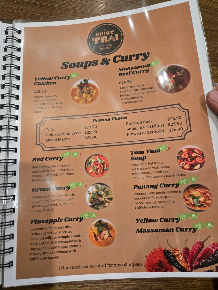 Menu, Spicy Thai Brisbane