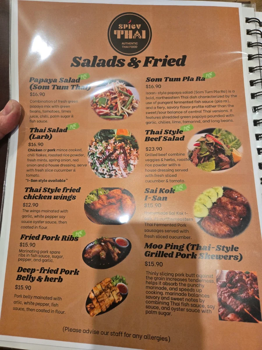 Menu, Spicy Thai Brisbane