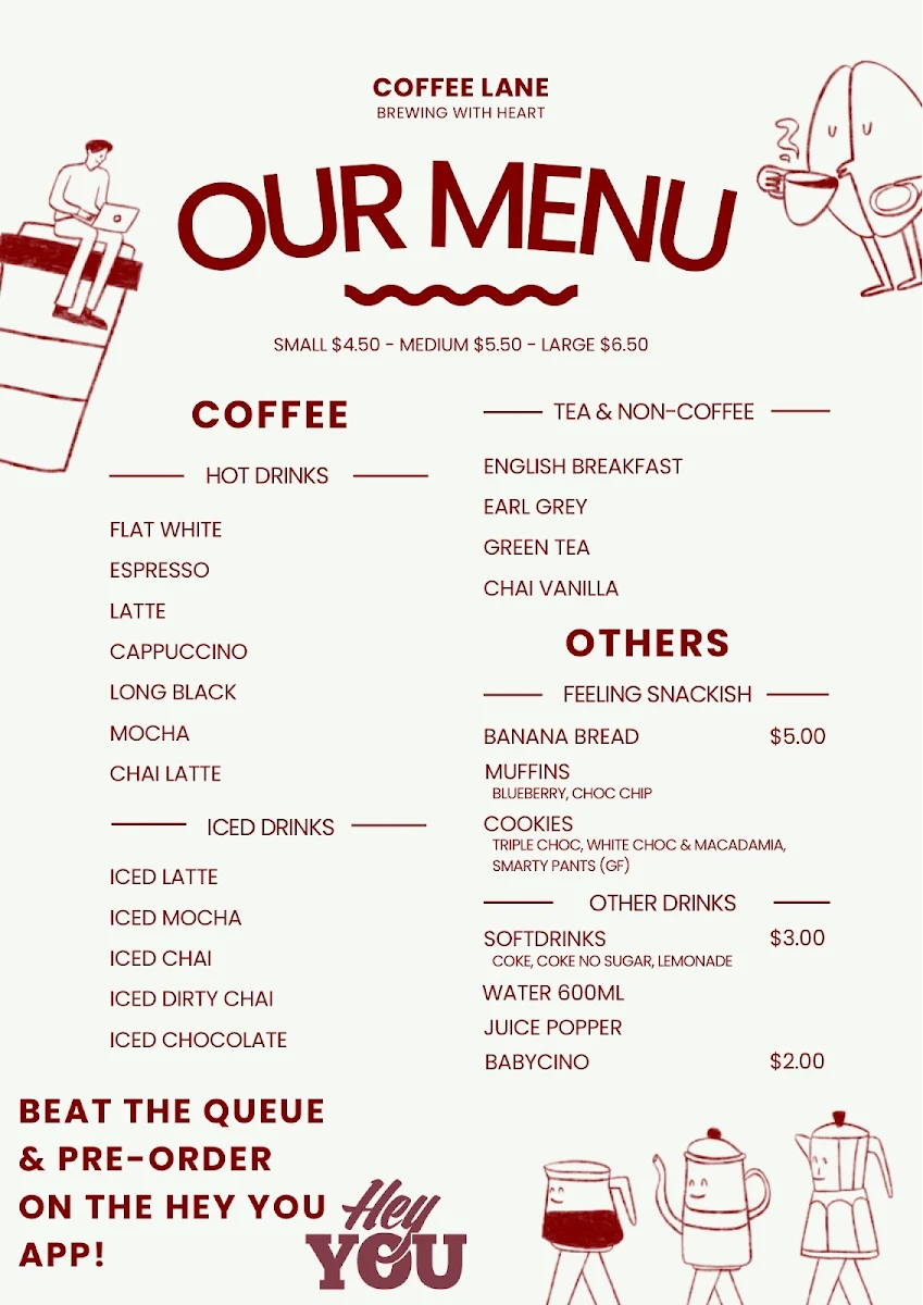 Menu, Coffee Lane