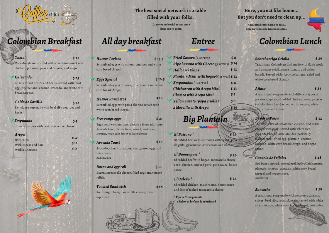 Menu, Coffee of the 52