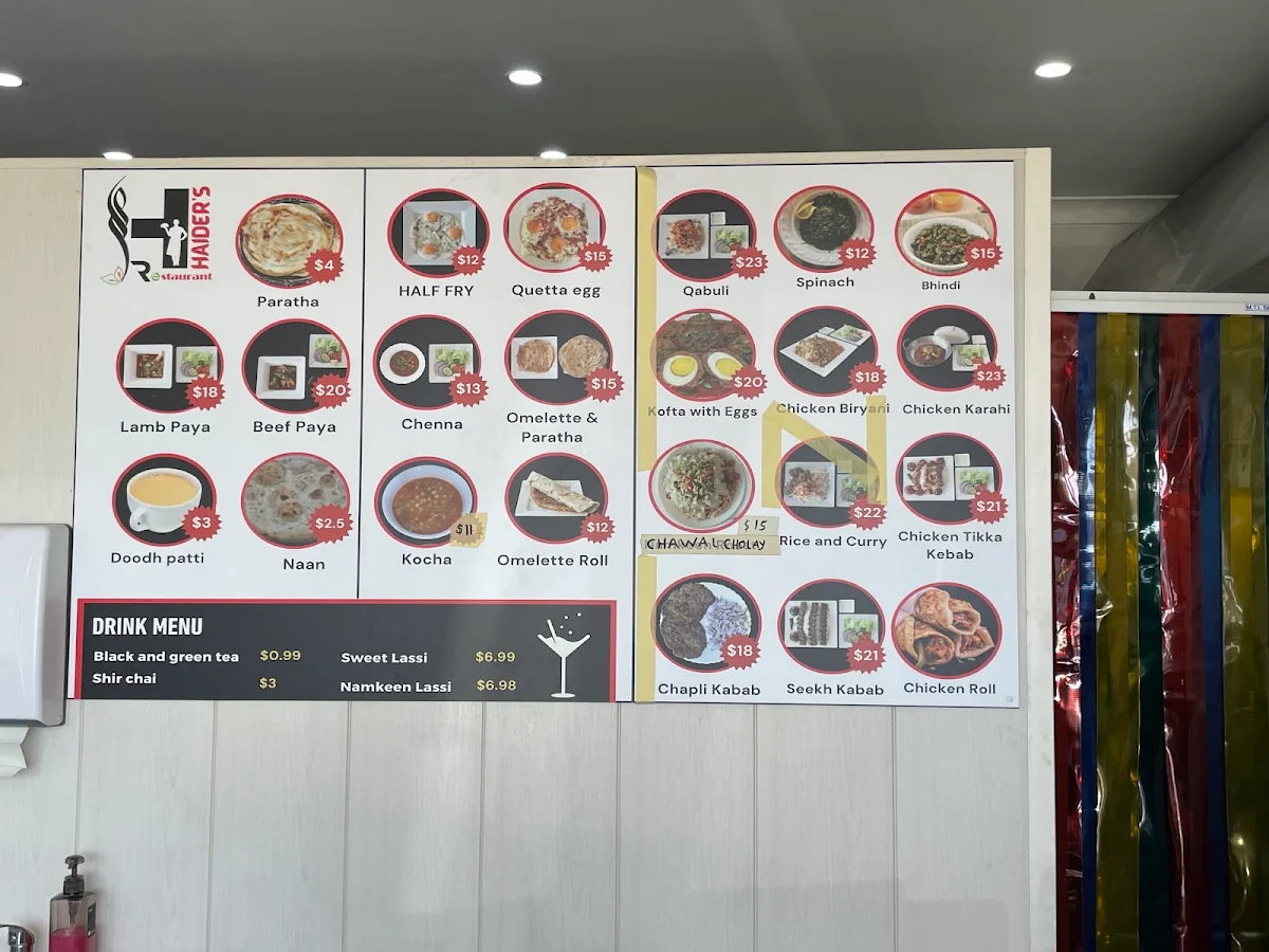 Menu, Haider’s Restaurant