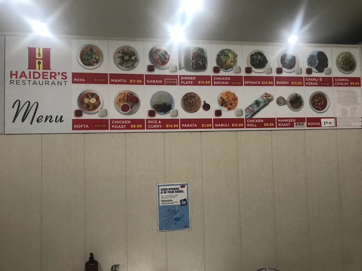 Menu, Haider’s Restaurant