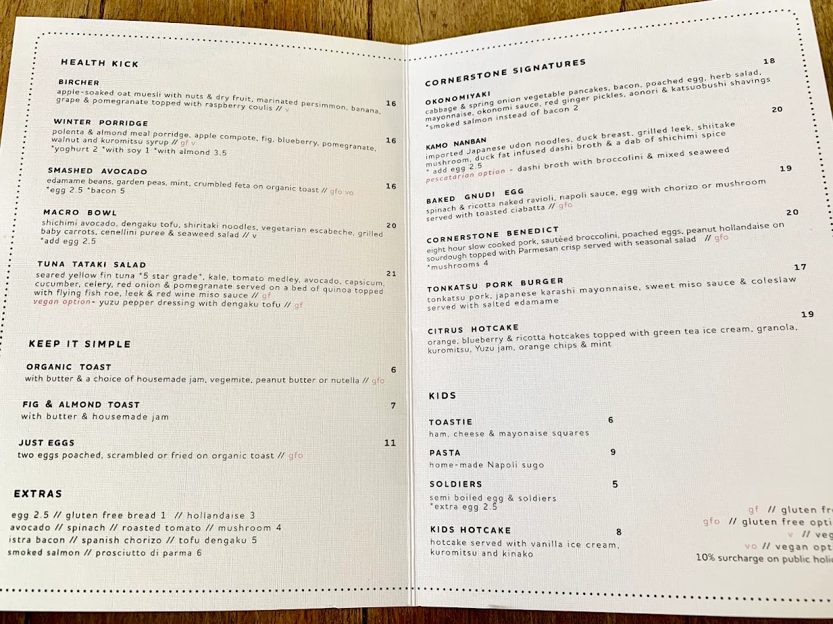 Menu, Cornerstone & Co.