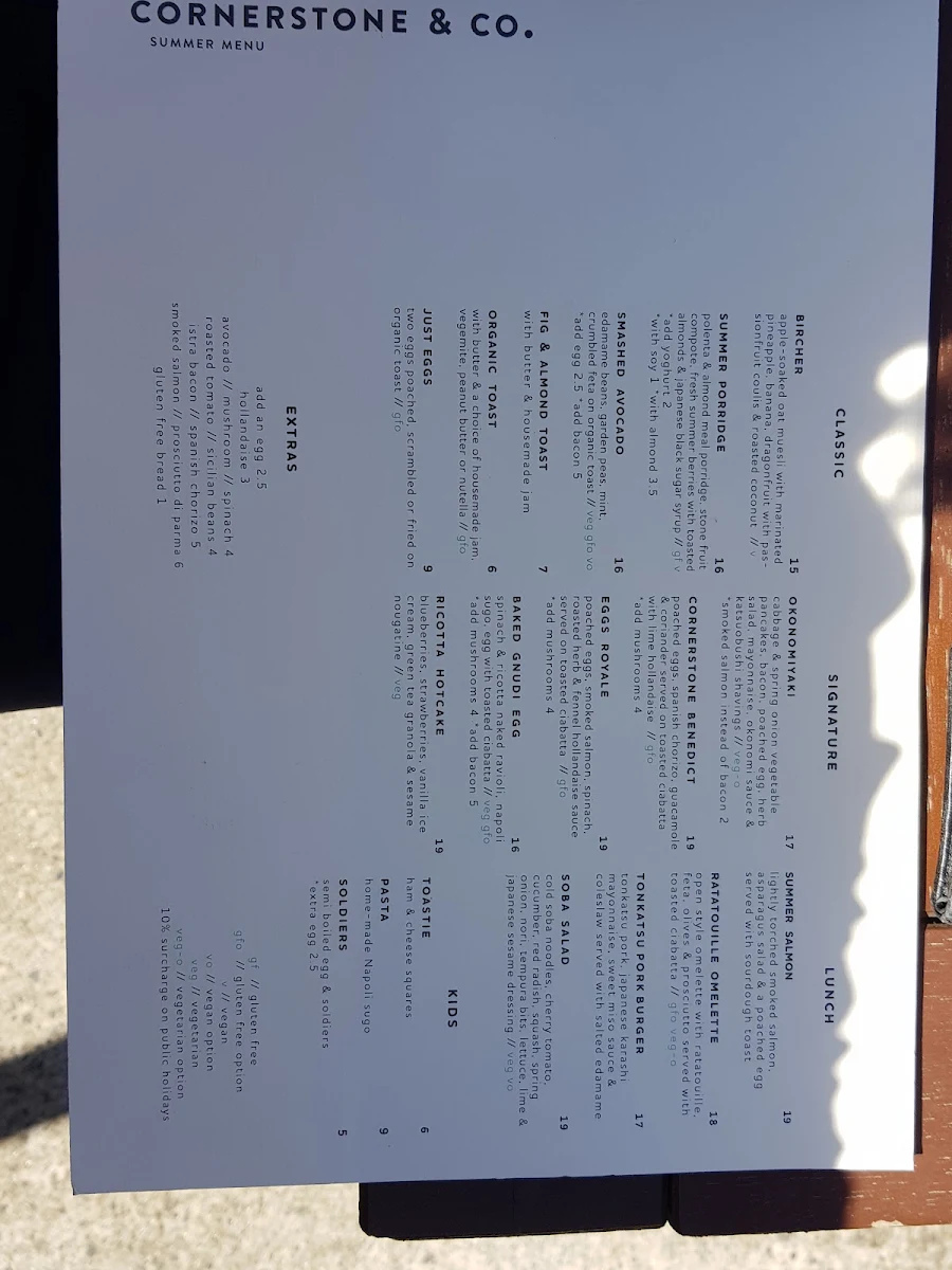 Menu, Cornerstone & Co.
