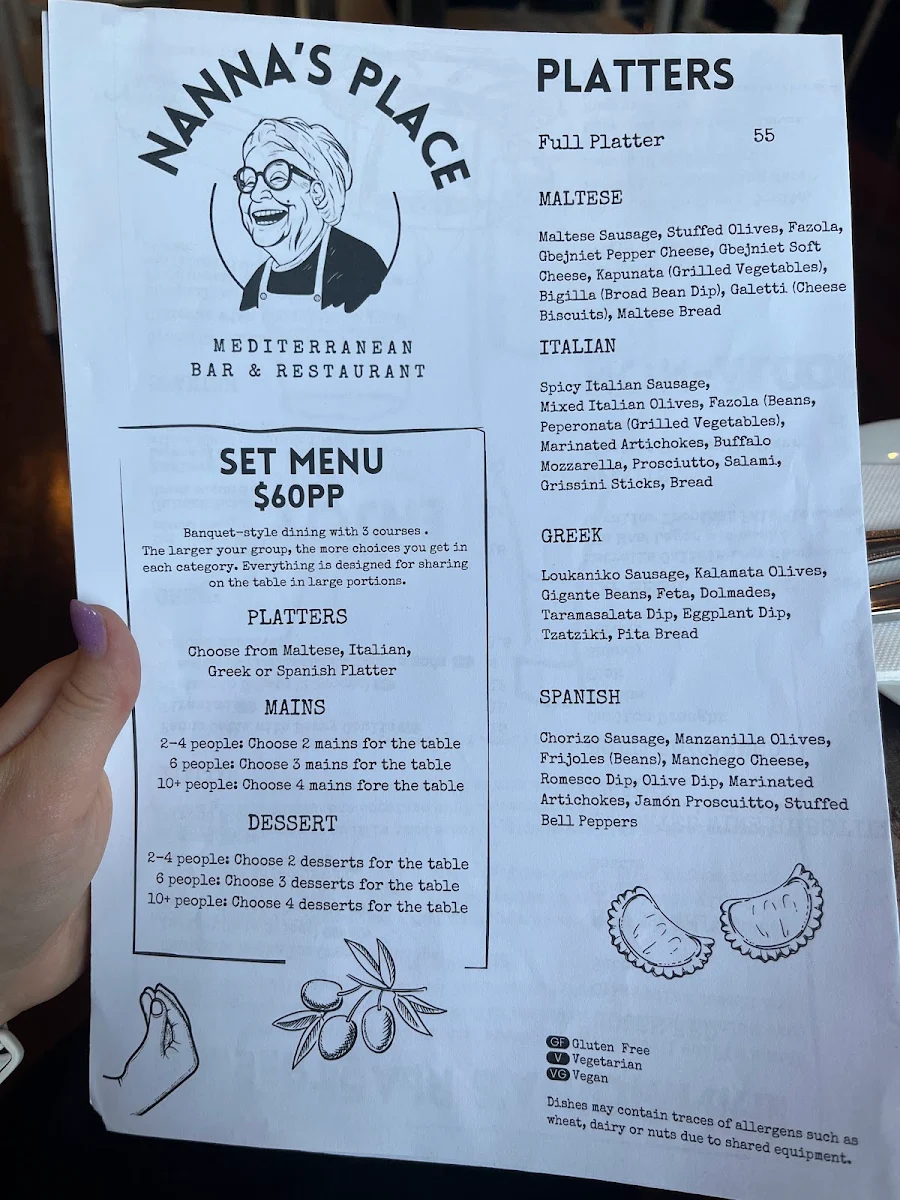 Menu, Nanna’s Place Mediterranean Restaurant