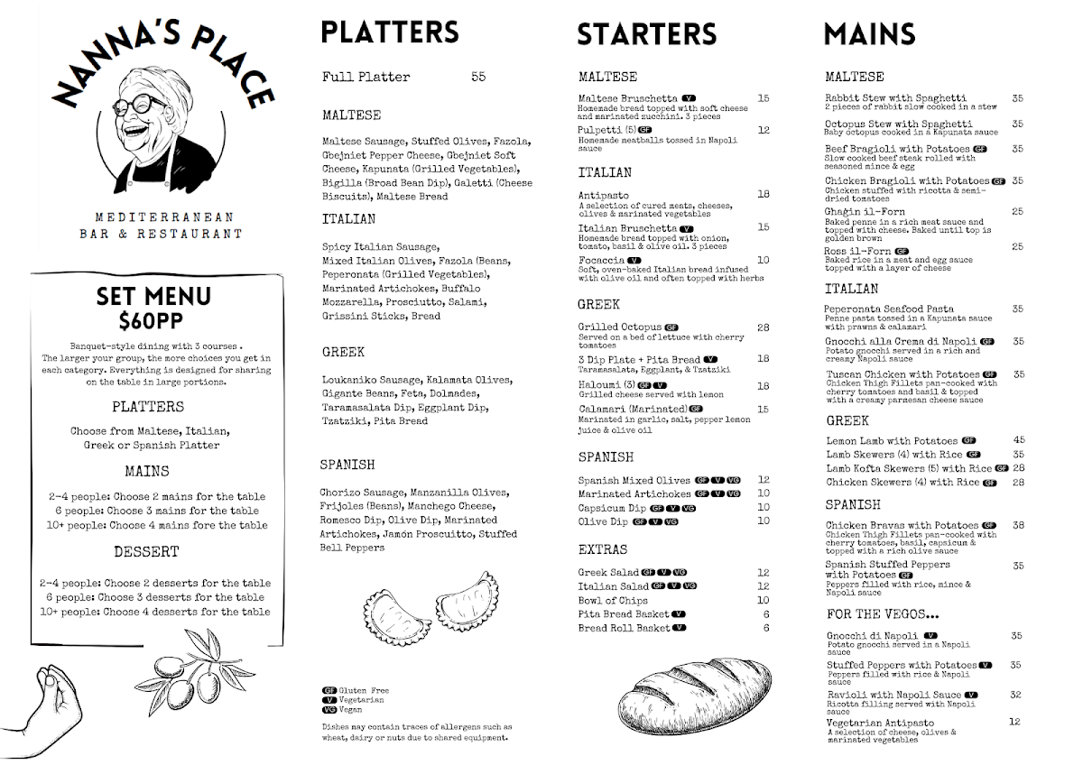 Menu, Nanna’s Place Mediterranean Restaurant