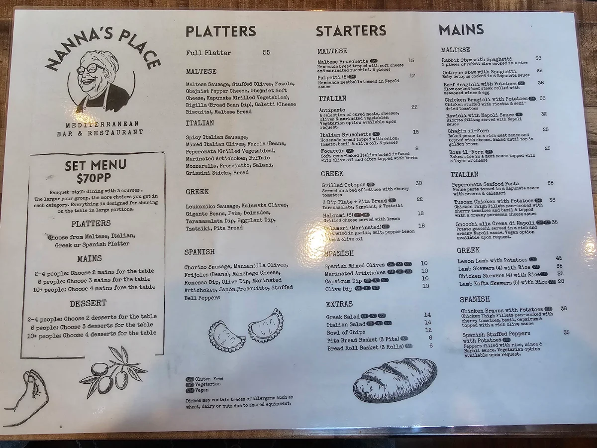 Menu, Nanna’s Place Mediterranean Restaurant