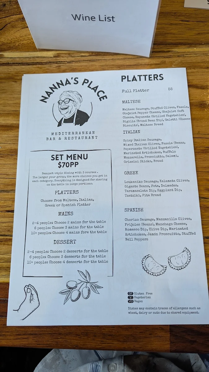 Menu, Nanna’s Place Mediterranean Restaurant