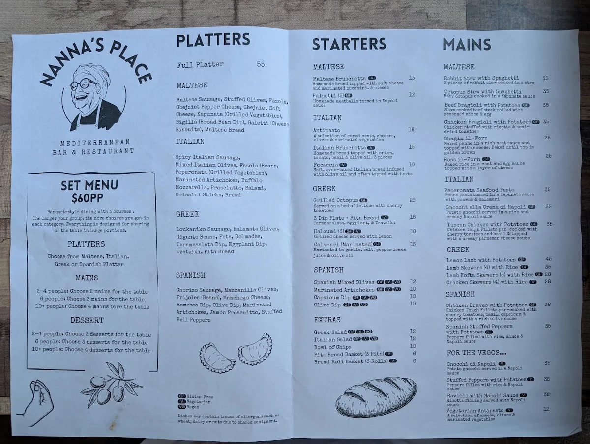 Menu, Nanna’s Place Mediterranean Restaurant
