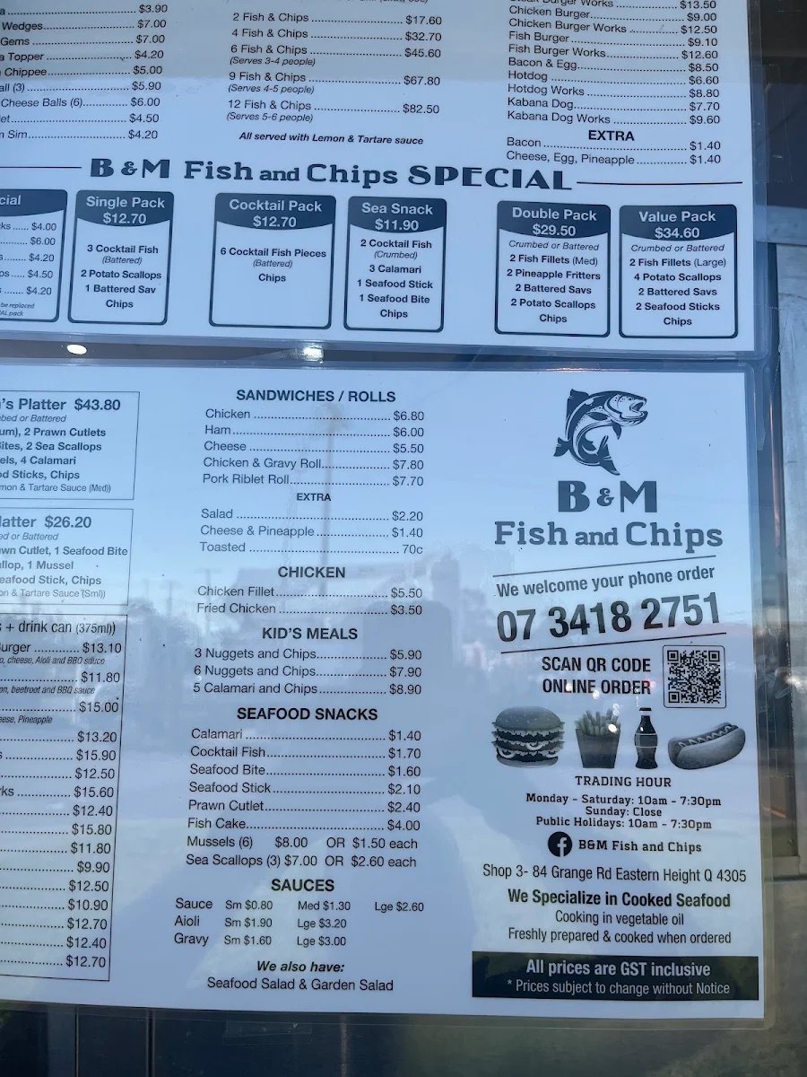 Menu, B&M FISH AND CHIPS