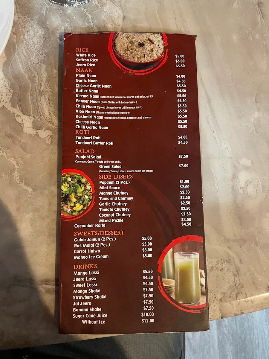 Menu, Royal Tarka Indian Restaurant