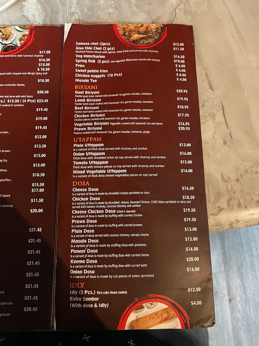 Menu, Royal Tarka Indian Restaurant