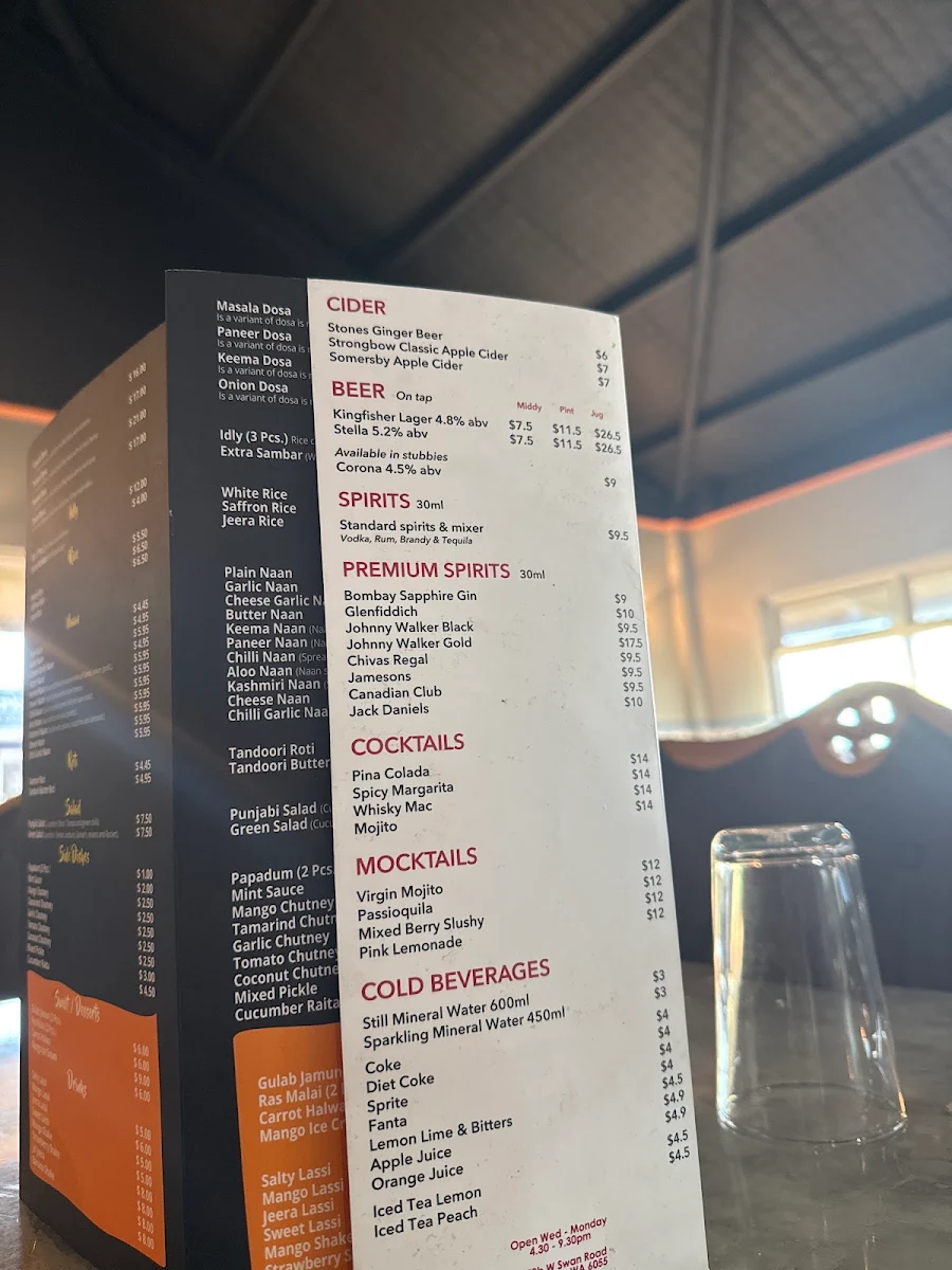 Menu, Royal Tarka Indian Restaurant