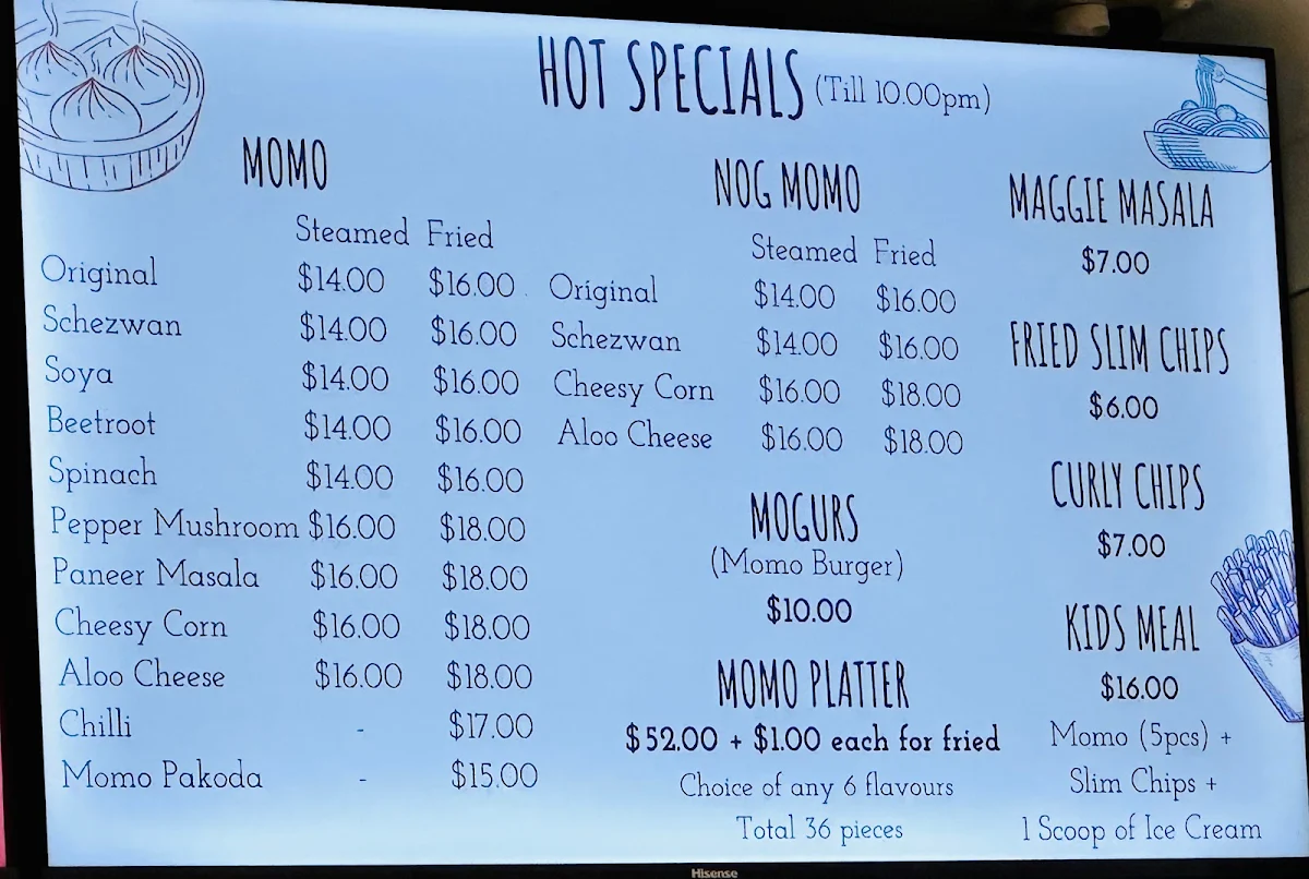 Menu, Icy Spicy Seven Hills