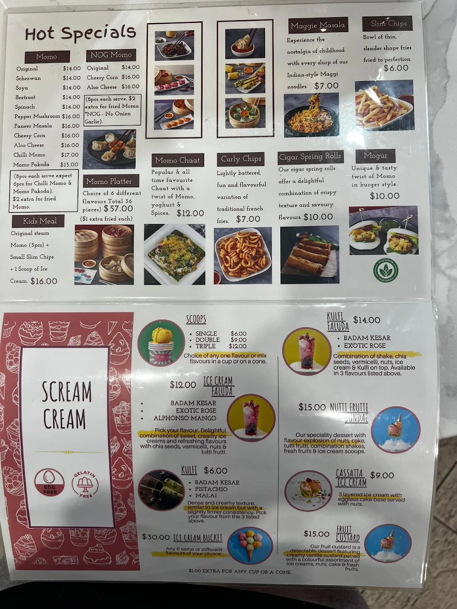 Menu, Icy Spicy Seven Hills