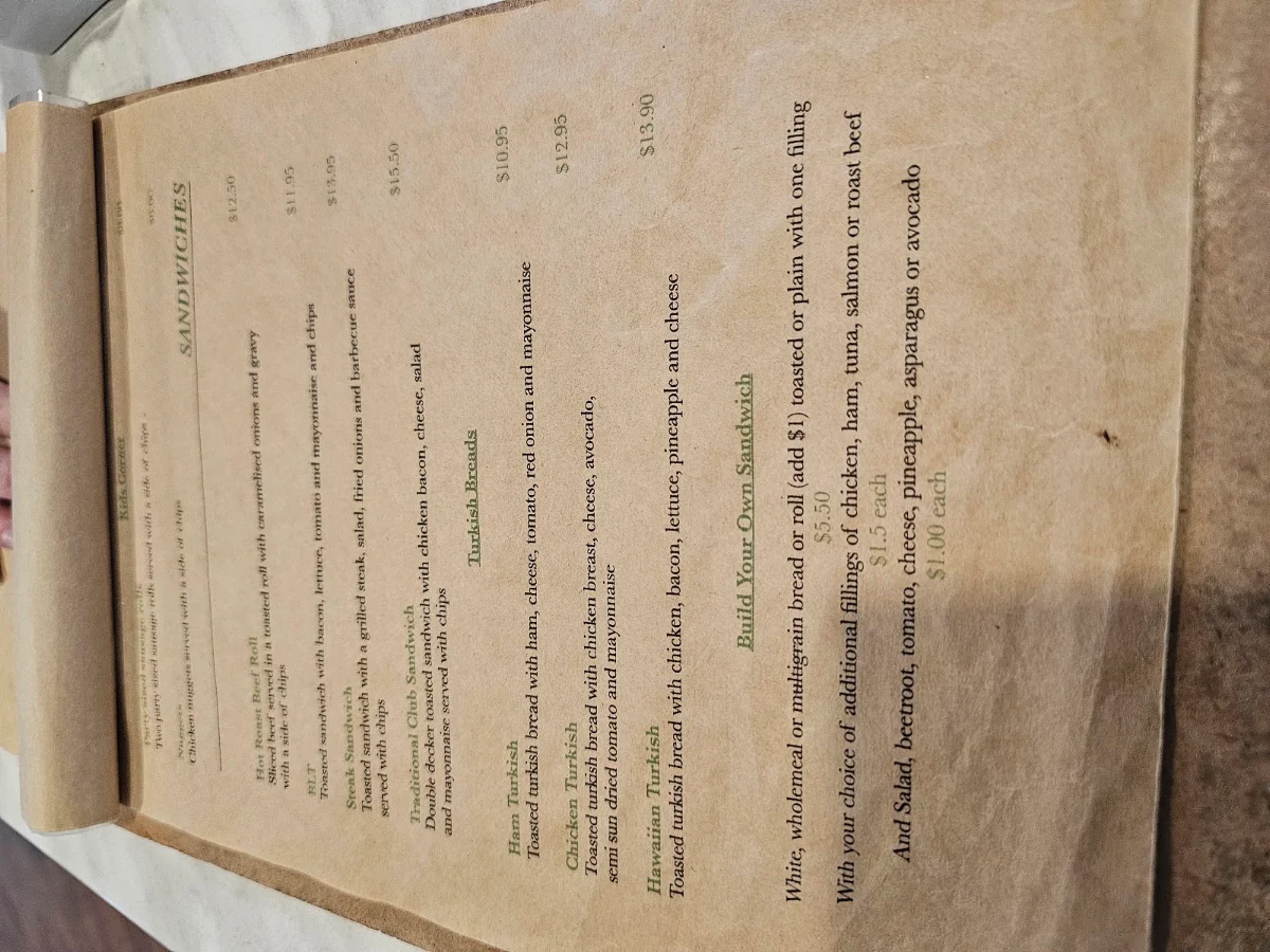 Menu, Zest Cafe