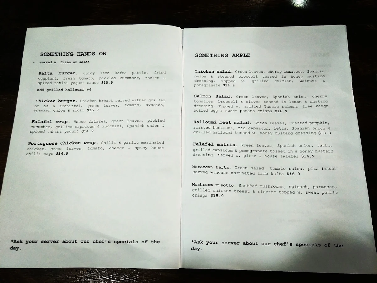 Menu, Affiniti Cafe