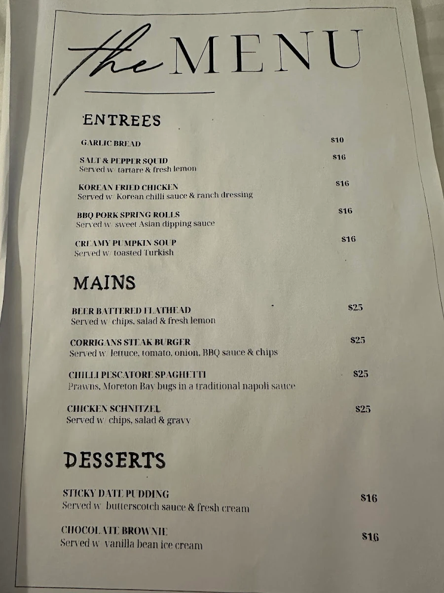 Menu, Ccooks @ Corrigans