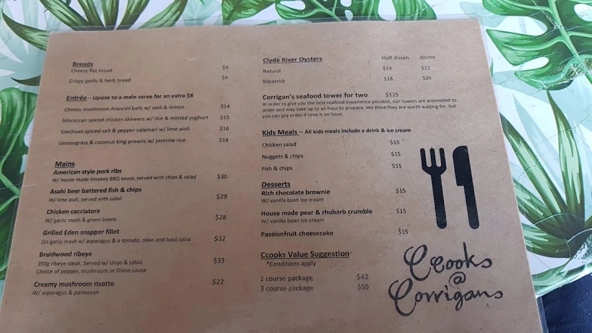 Menu, Ccooks @ Corrigans