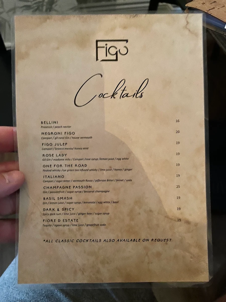 Menu, Figo Restaurant Bar