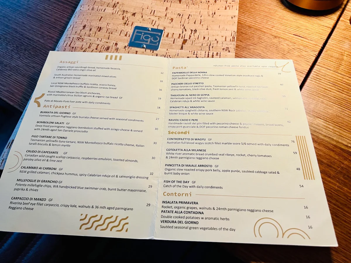 Menu, Figo Restaurant Bar