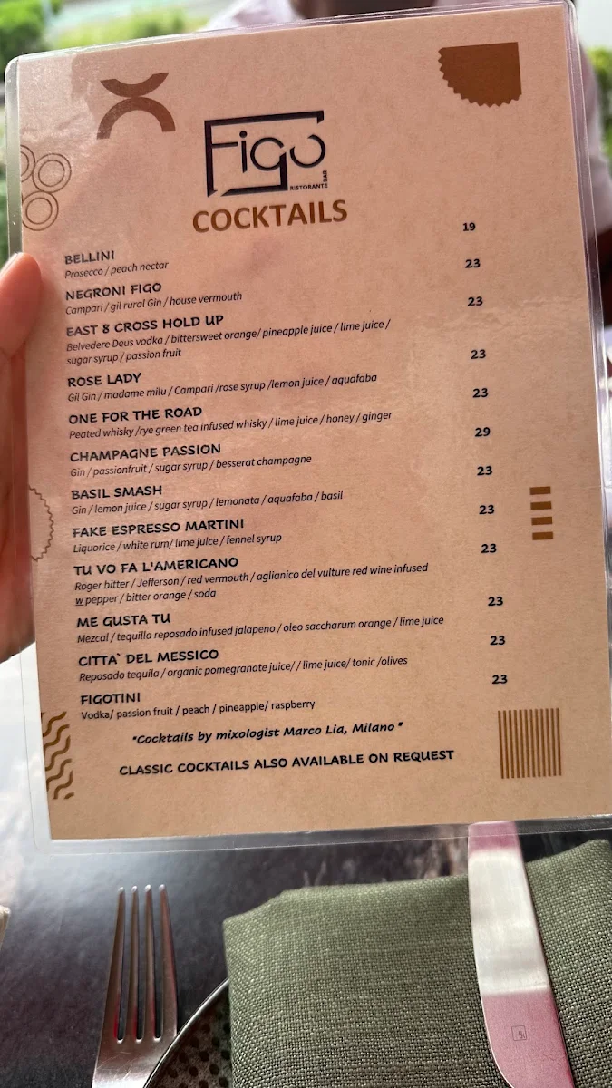 Menu, Figo Restaurant Bar