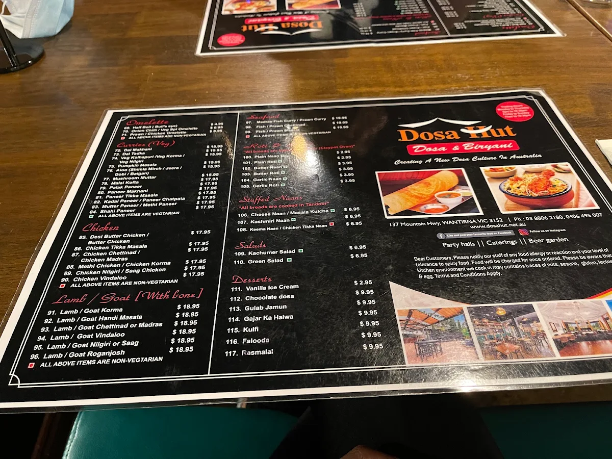 Menu, Dosa Hut - Indian Multi Cuisine Restaurant Knox