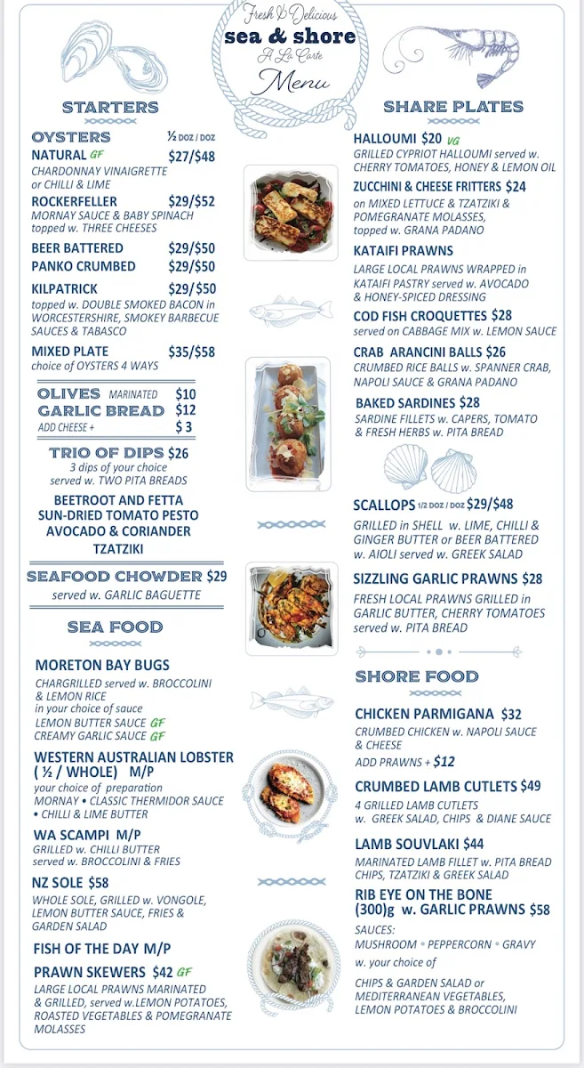 Menu, Sea and shore restaurant