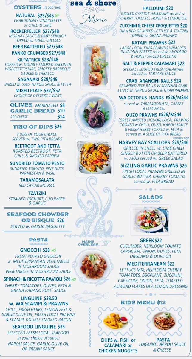 Menu, Sea and shore restaurant