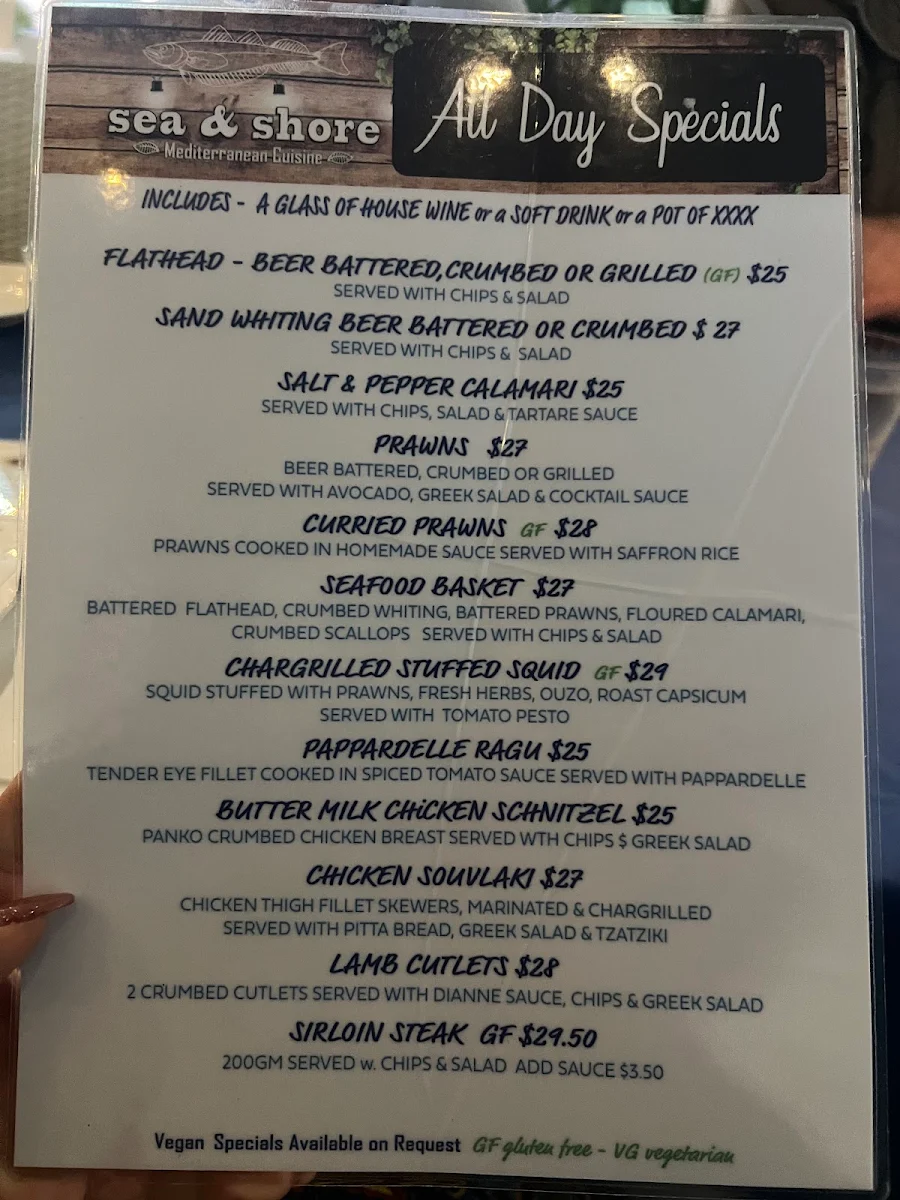 Menu, Sea and shore restaurant