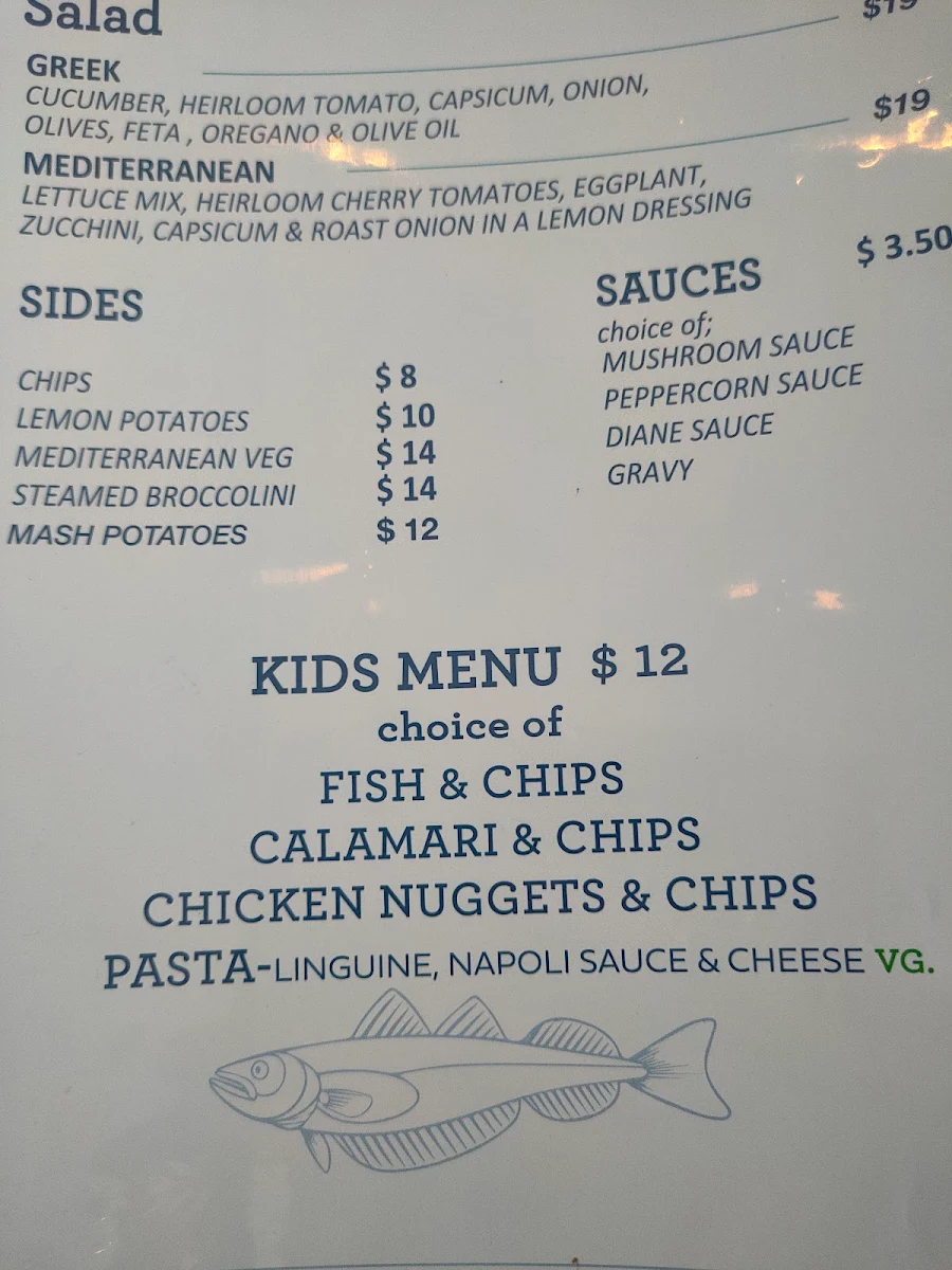 Menu, Sea and shore restaurant