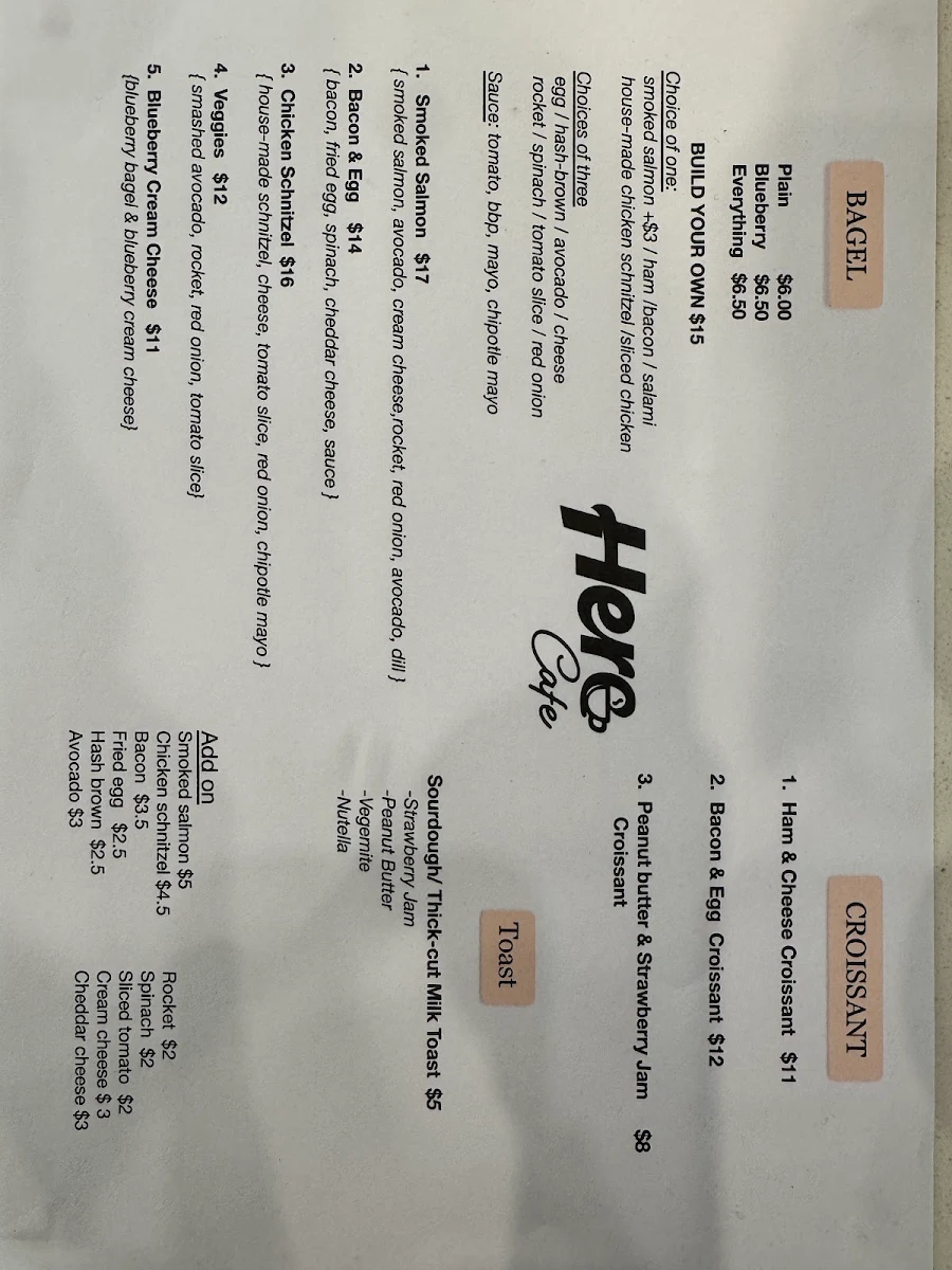 Menu, Here Cafe
